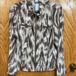 Zenergy By Chicos Brown and Cream Patterned Blazer Size Medium